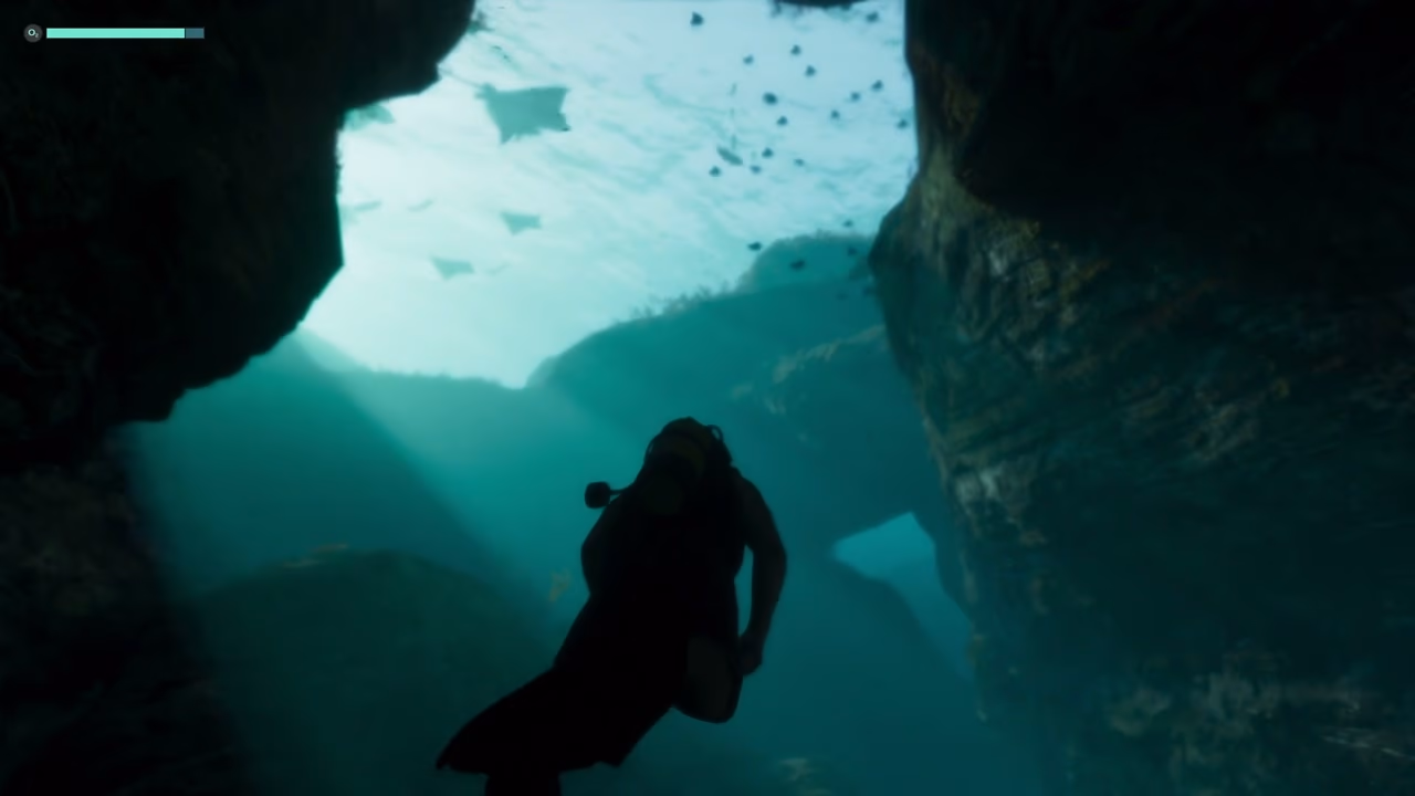 A scuba diver swimming near rays and fish in Rockstar's Extended Look
