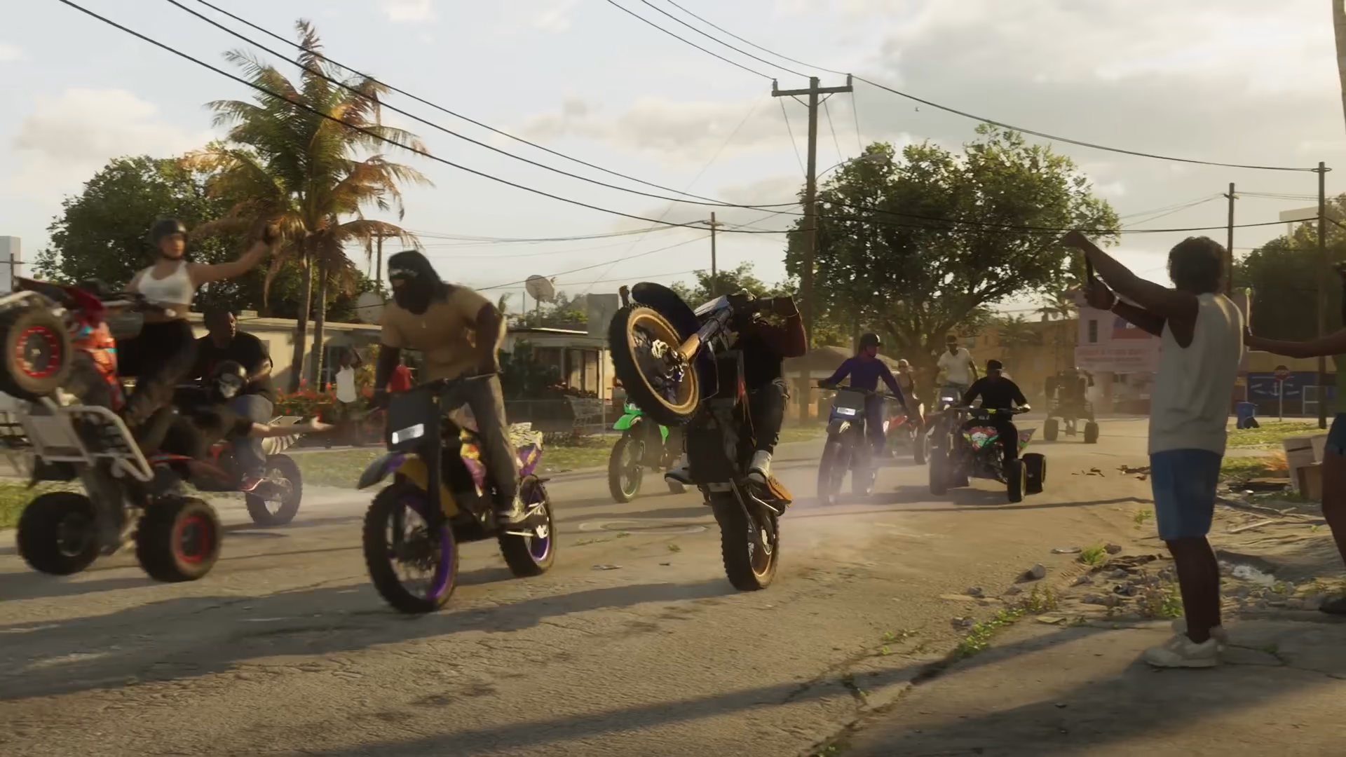 Dirt bikes and an ATV riding together in official GTA 6 Trailer 1 footage