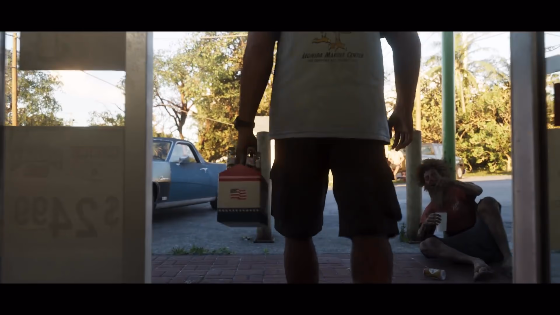 A small Leonida storefront and parked classic car in official GTA 6 Trailer 2 footage