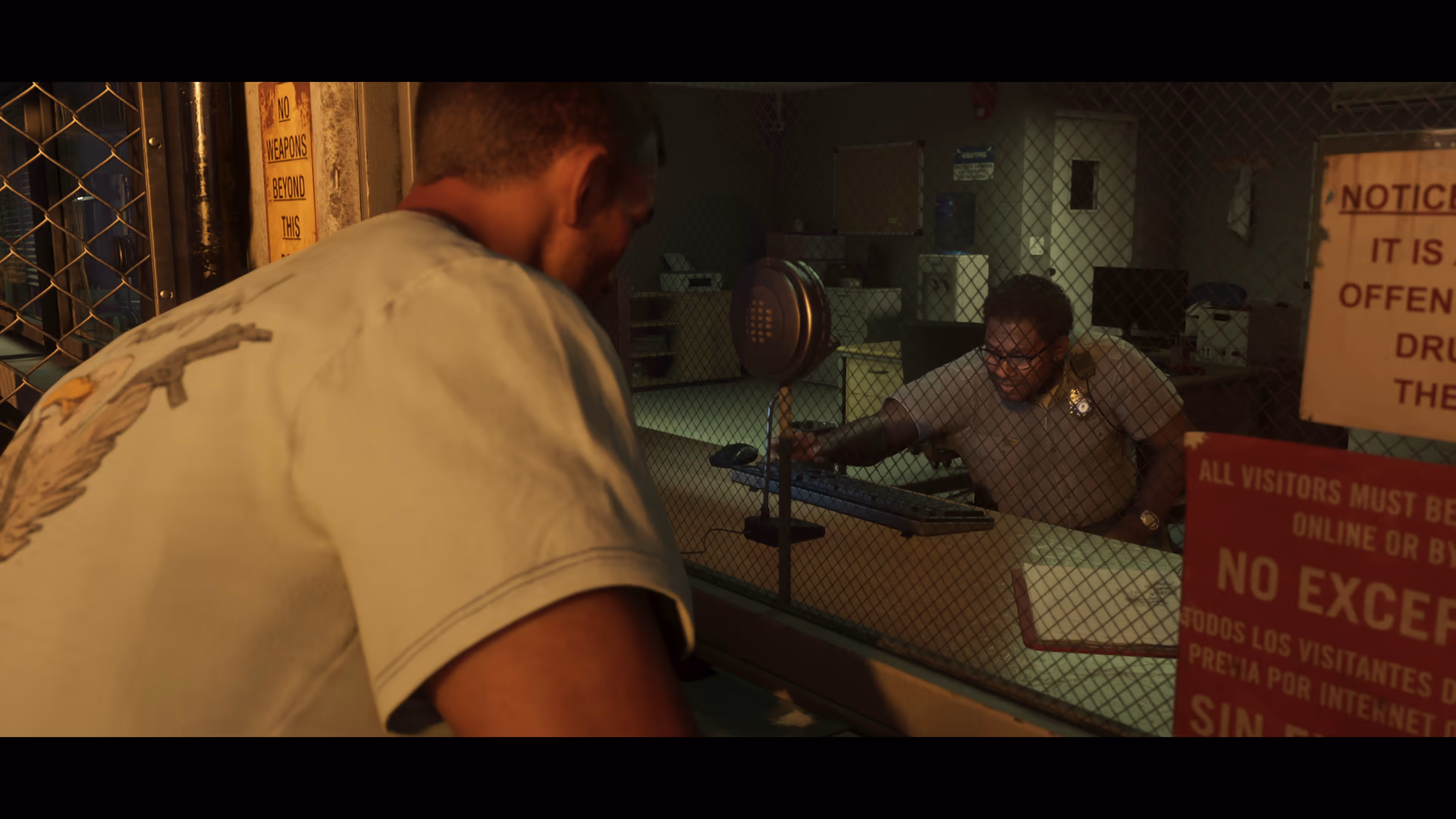 A clerk behind the Leonida Penitentiary visitation window in official GTA 6 footage