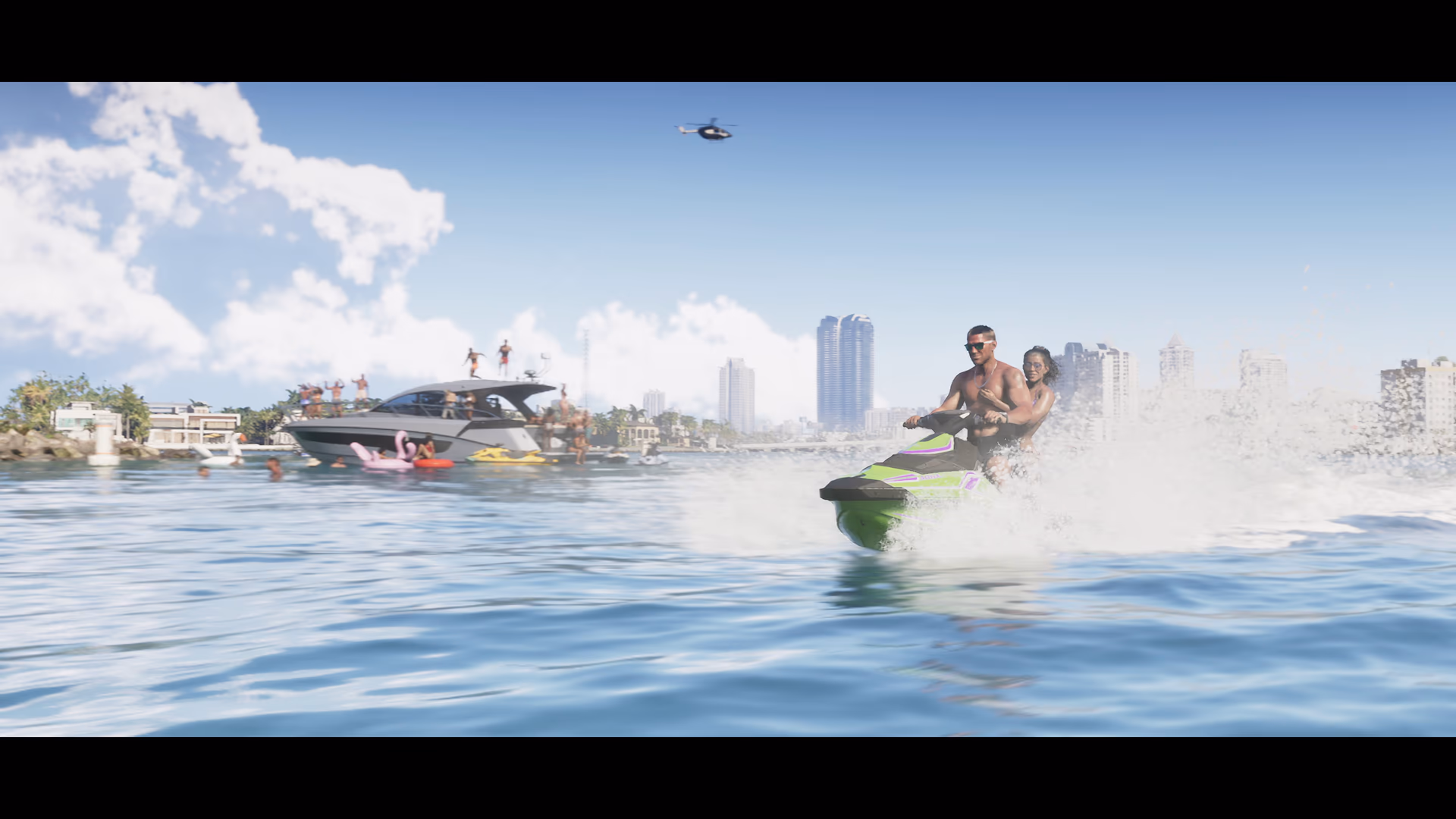 Personal watercraft and open motorboats crossing Vice City water in official GTA 6 footage